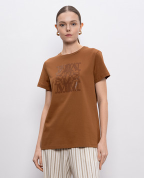 Max Mara Коричневая футболка GIOVANE с кристаллами. GIOVANE