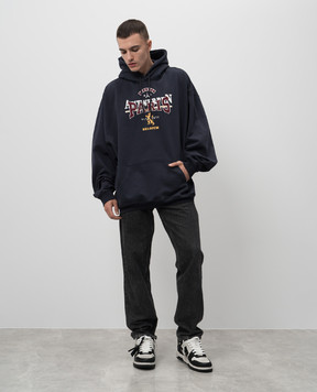 Vetements Синие худи с брендовой нашивкой с двойным капюшоном UA65HD600N