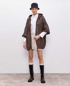 Brunello Cucinelli Коричневий ажурний кардиган з джуту M3Y351806