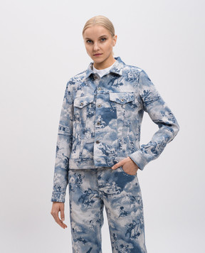 Off-White Блакитна джинсова куртка у візерунок Tapestry fresco OWYE012S25FAB001