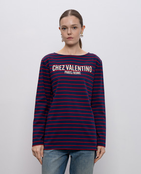 Valentino Синій лонгслів в смужку з принтом 7B3MG24W9GH