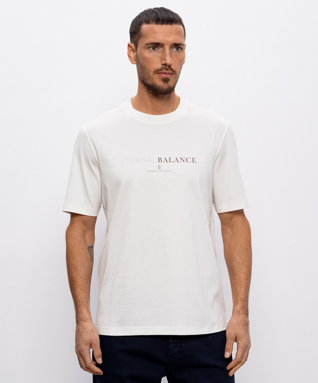 Brunello Cucinelli Біла футболка з принтом логотипа M0B138433 зображення 3