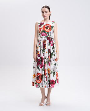 Dolce&Gabbana Біла сукня міді в квітковий принт F6TZTTHS5TQ