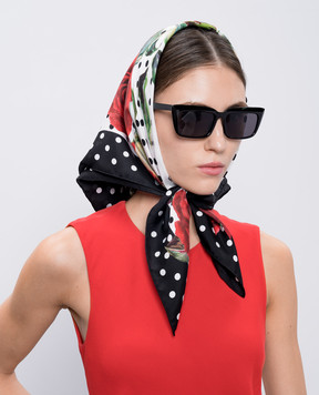 Dolce&Gabbana Белый платок из шелка с цветочным принтом и логотипом. FN092RGDCQT