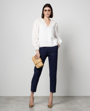 Twinset Белая блуза из льна с вышивкой 241TT2333