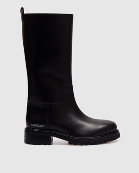 Off-White Черные кожаные сапоги с логотипом OWIE044C99LEA001
