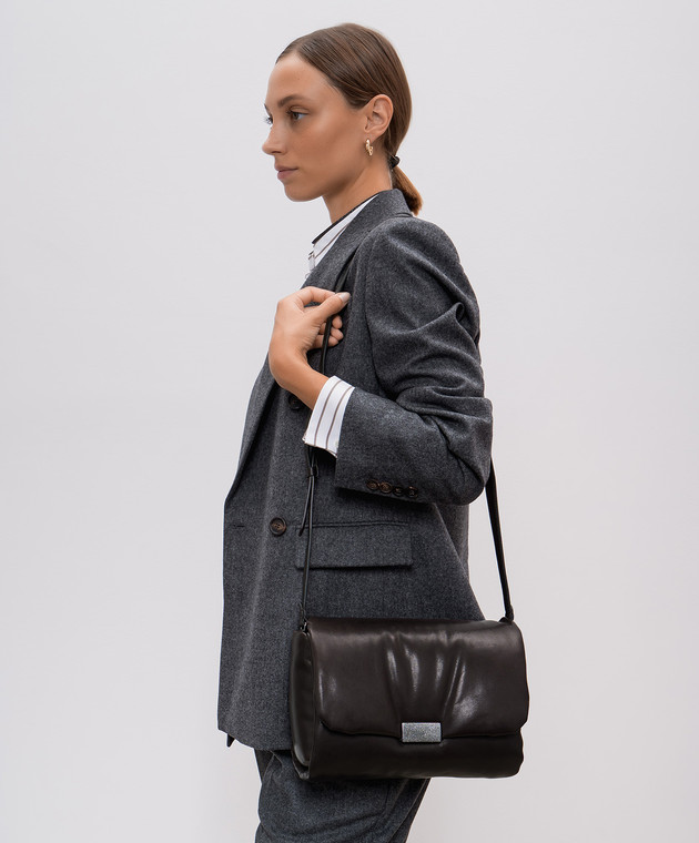Brunello Cucinelli Коричневая кожаная сумка-мессенджер с дутым эффектом MBDAD2608 изображение 2