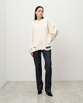 Helmut Lang Білий светр з проріхами O04HW799