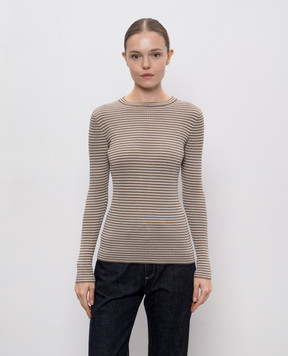 Brunello Cucinelli Коричневий джемпер з вовни та кашеміру в рубчик M14855000P