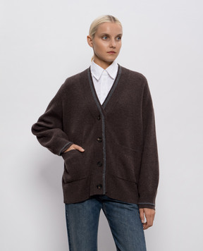 Brunello Cucinelli Коричневий кардиган з вовни, кашеміру та шовку M16222716