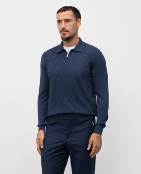 Bertolo Cashmere Синє поло з вовни та шовку 902473002514