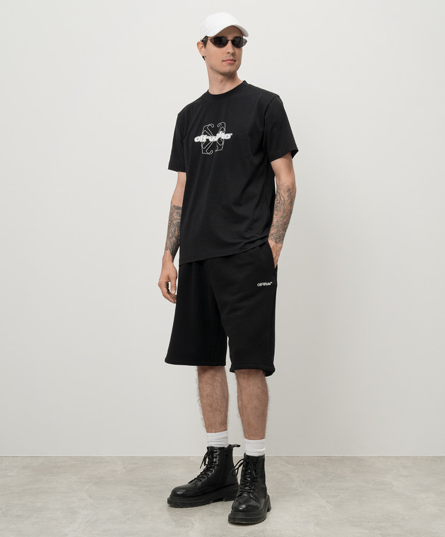 Off-White Черная футболка с фактурным логотипом OMAA027F24JER007 изображение 2