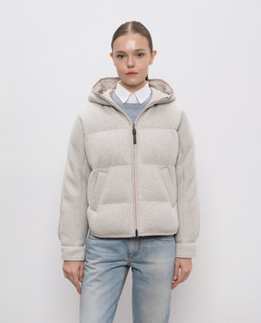 Brunello Cucinelli Серая пуховая куртка с кашемиром с люрексом M01ET7728