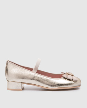 Pretty Ballerinas Дитячі шкіряні золотисті туфлі Emma з кристалами 51261