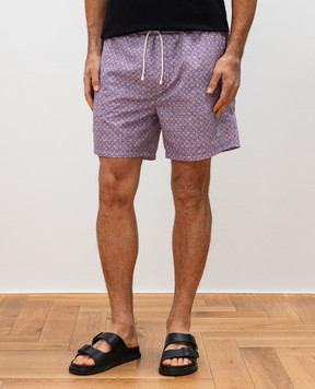 Brunello Cucinelli Фиолетовые шорты для плавания в принт с вышивкой эмблемы MM697043