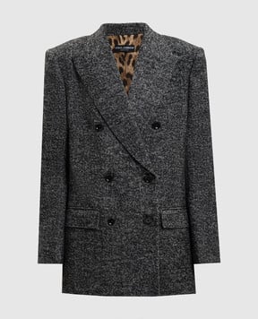 Dolce&Gabbana Сірий двобортний жакет з вовною у візерунок F293DTFCZAF