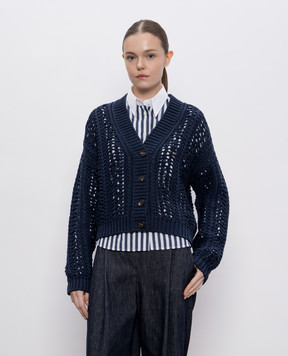 Brunello Cucinelli Синій ажурний кардиган Ribbed M8E389106