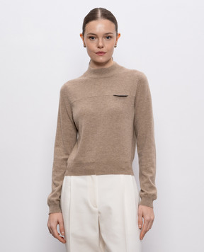 Brunello Cucinelli Коричневий джемпер з кашеміру з ланцюжком моніль M12212604P