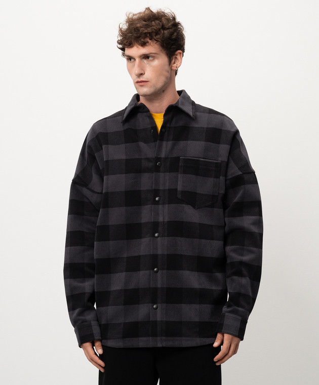 Palm Angels Серая рубашка в клетку с принтом логотипа PMES002C99FAB001 изображение 3