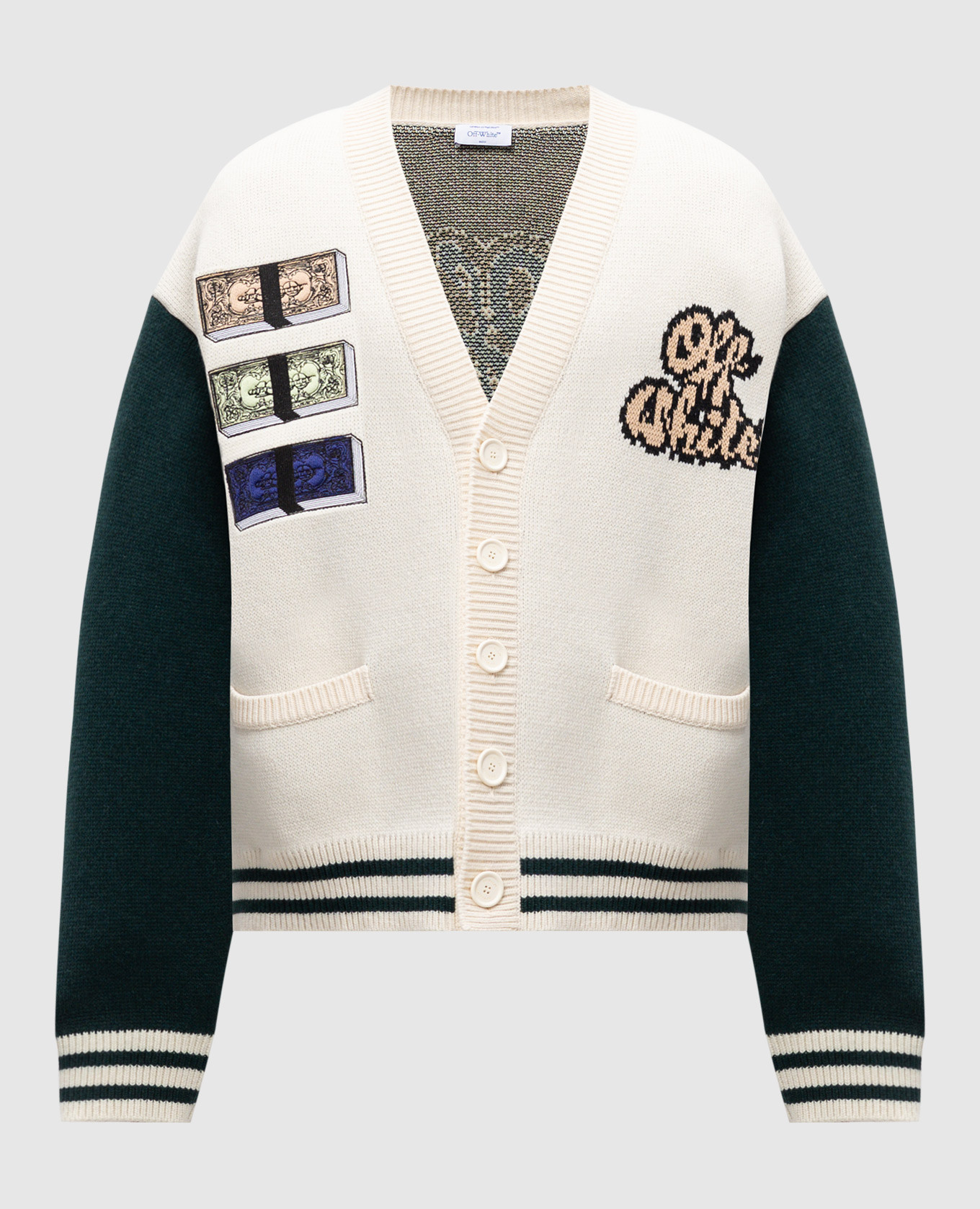 

Бежевый кардиган с шерстью в тканом узоре Crystal cash varsity, Кардиганы