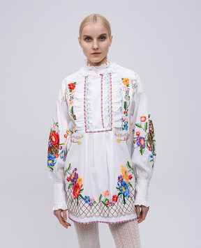 Valentino Белая удлиненная блуза с льном в вышивку 6B3AEAC690D