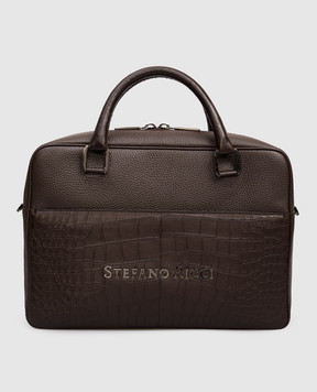 Stefano Ricci Коричневый портфель с кожей крокодила с логотипом ND153G9TUVDCS