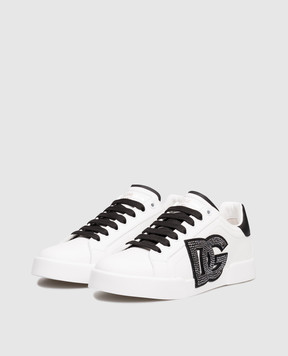 Dolce&Gabbana Білі шкіряні кросівки Light Strobel з кристалами CK2341AI411