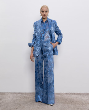 Ermanno Scervino Сині штани з шовком у візерунок D466P708YSH