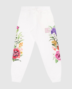 Dolce&Gabbana Детские белые джогеры с цветочным принтом с монограммой логотипа. L5JPD7II7GX812