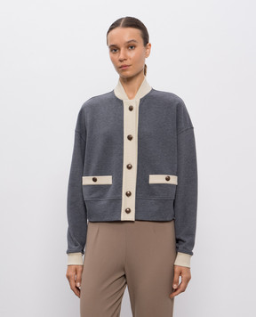Brunello Cucinelli Сірий кардиган з контрастним окантуванням MN05NSO106