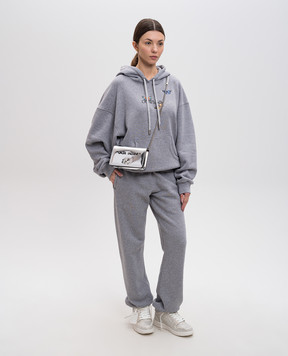 Off-White Серое меланжевое худи с вышивкой OWBB058S25FLE001