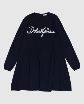 Dolce&Gabbana Дитяча синя сукня з вовни з вишивкою логотипа L5KD37JCVV056