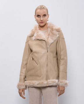Be Florence Бежевая дубленка в стиле косухи BE2465