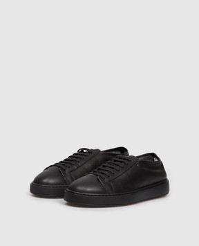 Santoni Чорні шкіряні кросівки на хутрі MBCD21533NEAPECE