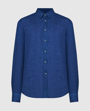 Canali Синяя рубашка из льна с брендовой нашивкой GL03099CSL7077
