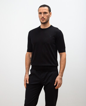 Dolce&Gabbana Чорний джемпер із шовку з вишивкою монограми логотипа GXX03ZJBSK3