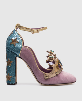 Dolce&Gabbana Рожеві оксамитові туфлі з паєтками та кристалами CD1143AV781