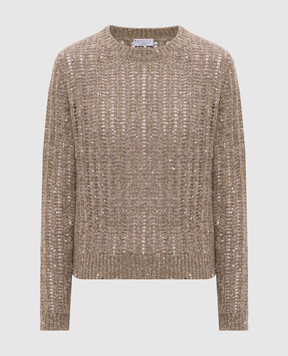 Brunello Cucinelli Коричневый свитер с шерстью и кашемиром с пайетками MGN364310P