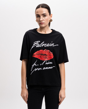 Balmain Чорна футболка з принтом Kiss EF1EG110GE45