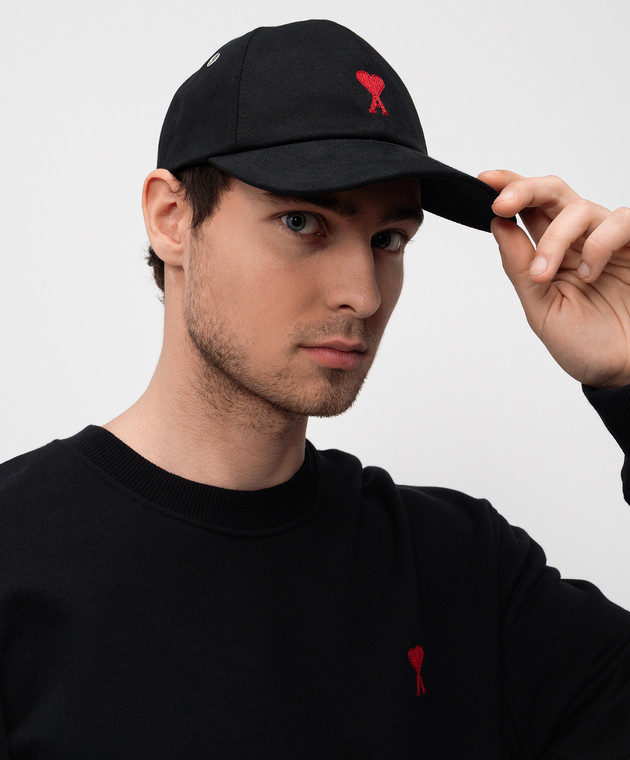 Ami Paris Черная кепка с контрастной вышивкой эмблемы Ami de Coeur BFUCP006AW0041 изображение 2