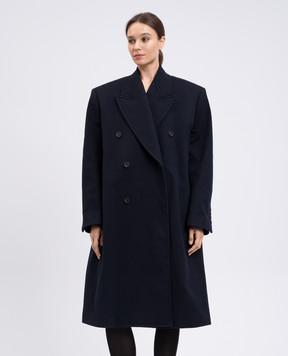 Balenciaga Синє двобортне пальто з вовною 838930TSU08
