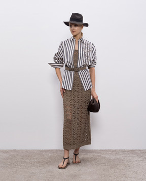 Brunello Cucinelli Коричнева сукня з льоном та шовком MGD562A92