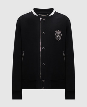 Dolce&Gabbana Черный бомбер с шерстью с аппликацией эмблемы. G9BIAZFU2RC