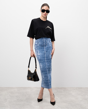 Balmain Черная укороченная футболка с кристаллами EF1EE125PC70