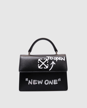 Off-White Черная кожаная сумка-мессенджер с принтом Jitney OWNP063C99LEA002