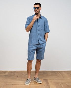 Cashmere&Whiskey Голубая рубашка из льна с коротким рукавом 0335900195