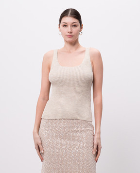 Twinset Бежевый топ с льном в рубчик с люрексом 251TP3370