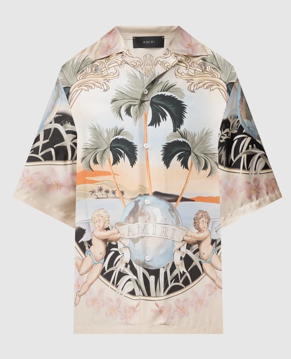 Beige CHERUB shirt made of silk with a print
