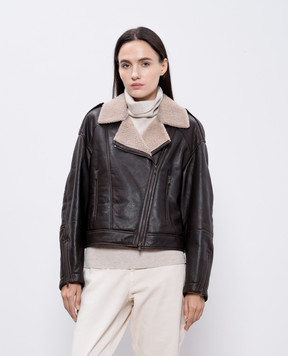 Brunello Cucinelli Коричневая дубленка в стиле косухи MPMCI7931