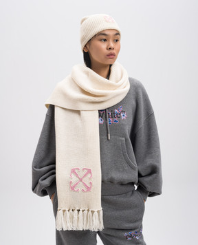 Off-White Бежевый шарф из шерсти с нашивкой логотипа OWMA048F24KNI001